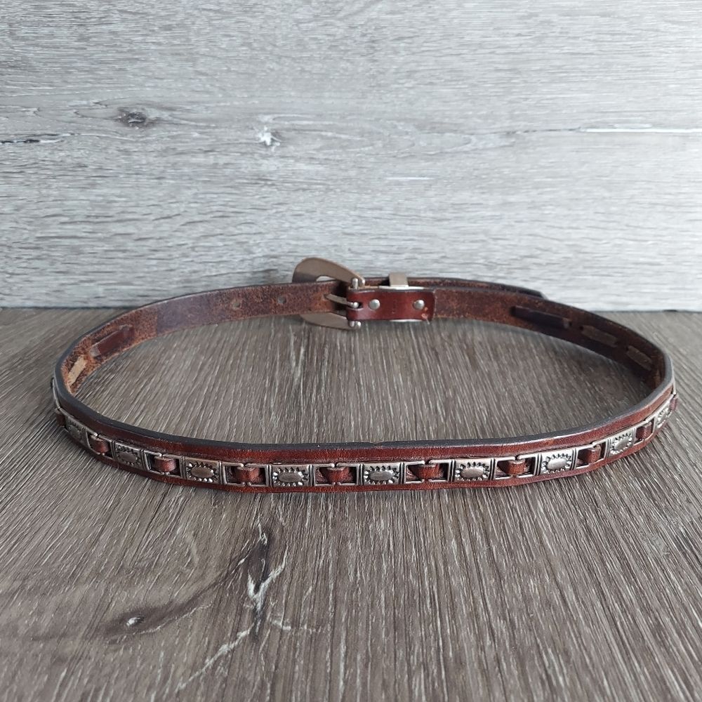 Vintage Fossil Leather and Metal Sun Charm Belt Statement Belt Size S